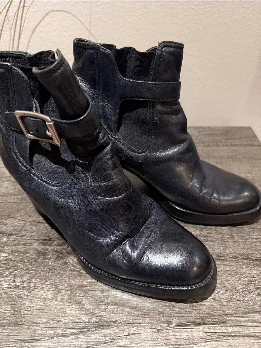 Black Leather Prada Women’s Ankle Boots with Buckle